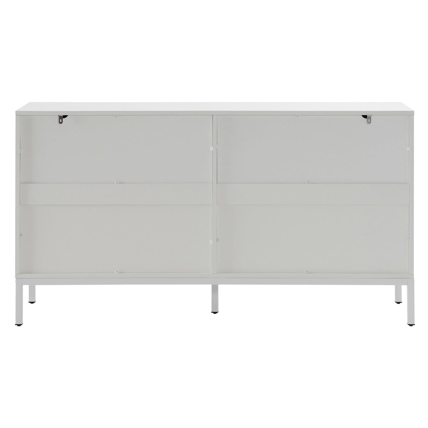 Buffet Blanc Moderne à 4 portes, Buffet Salle a Manger aux Lignes Uniques, Étagères Réglables, Porte sans Poignée, Beaucoup d'espace de Rangement, Vaisselier Bois, pour Salle à Manger Salon Cuisine