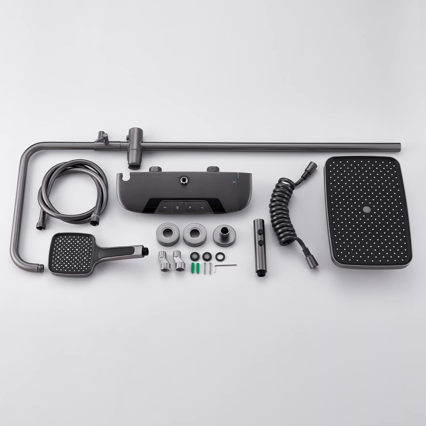 Colonne de Douche Thermostatique, Système de Douche avec Affichage Numérique LED Ensemble de Douche avec 32 * 20CM Pomme de Douche e Douchette à 3 Modes, Bec Baignoire, Bidet Douche (Gris Pistolet)