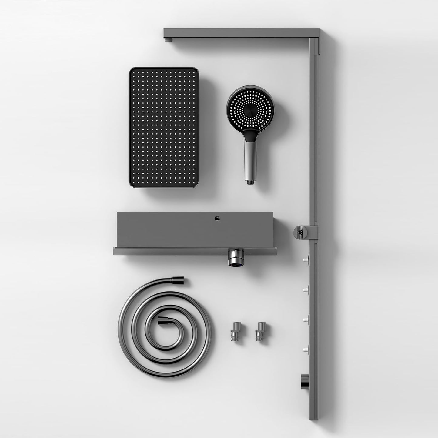 Système de Douche, Colonne de Douche avec Mitigeur Ensemble de Douche 4 voies Mural Kit de Douche avec Pomme de Douche y Douchette, Spray Dorsal, Bec de Baignoire (Gris Pistolet)