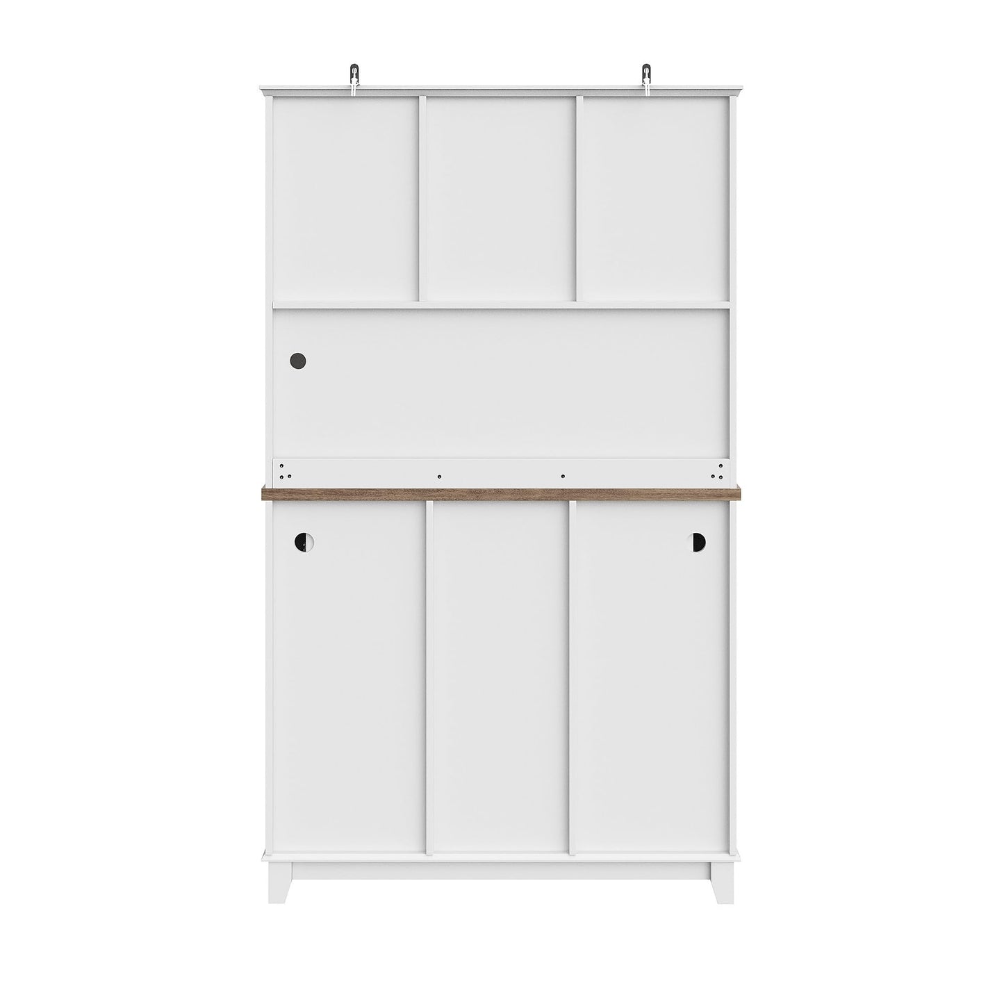 Armoire de Cuisine, Enfilade Buffet Haute, Vitrine avec Étagères Réglables et Casier à Vin, Buffet de Salon avec Éclairage LED, Beaucoup D'espace de Rangement, 106*40*179.5cm (Tiroirs Blanc/Bois)