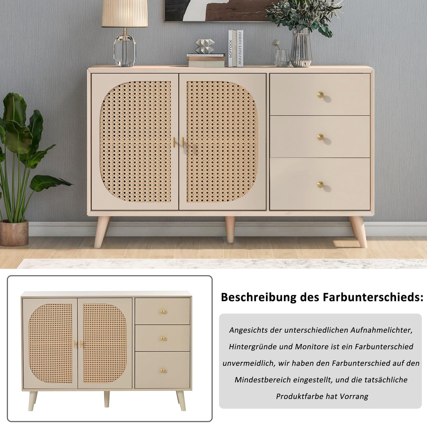 Buffet Salon Élégant Commode avec 2 Portes et 3 Tiroirs, Meuble Buffet, Grand Espace de Rangement, Bahut Blanc Cassé, Meuble de Rangement Idéal pour Chambre, Entrée, Salle à Manger, 120x40x82,5 cm