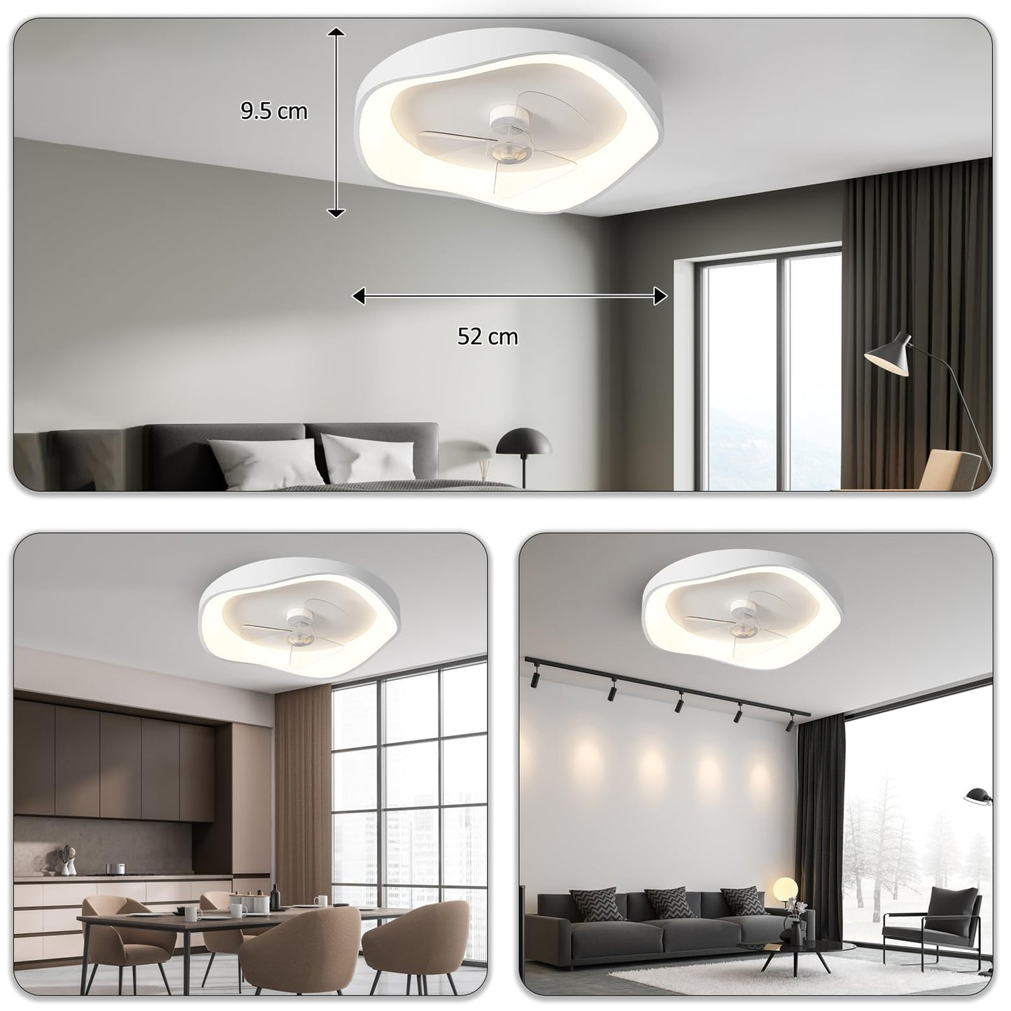Ventilateur Plafond avec Lumiere, Lustre Ventilateur de Plafond, 6 Vitesses Réversible Silencieux, Gradation 3 Couleurs et APP/Télécommande Minuteur, pour Chambre, Salon, Cuisine