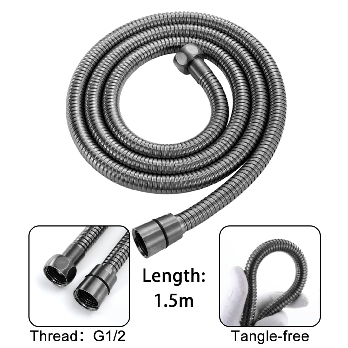 Pommeau de Douche avec 3 Modes, Haute Pression Douchette à Main Anti Calcaire Pommeau Douche Economie Deau Pommeau de Douche avec 1.5M Tuyau de Douche, Support de Douche (Gris Pistolet)
