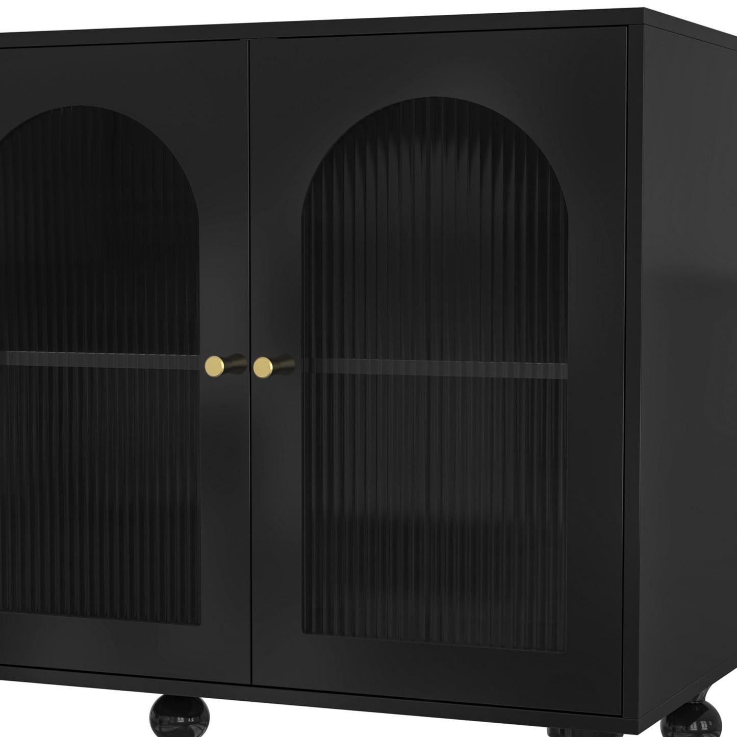 Buffet Salon Minimaliste Buffet Cuisine avec Porte en Verre Changhong et Porte-serviettes, Armoire de Rangement Élégante, Bahut pour Salle à Manger, Mobilier Moderne Multifonctionnel, Blanc/Noir