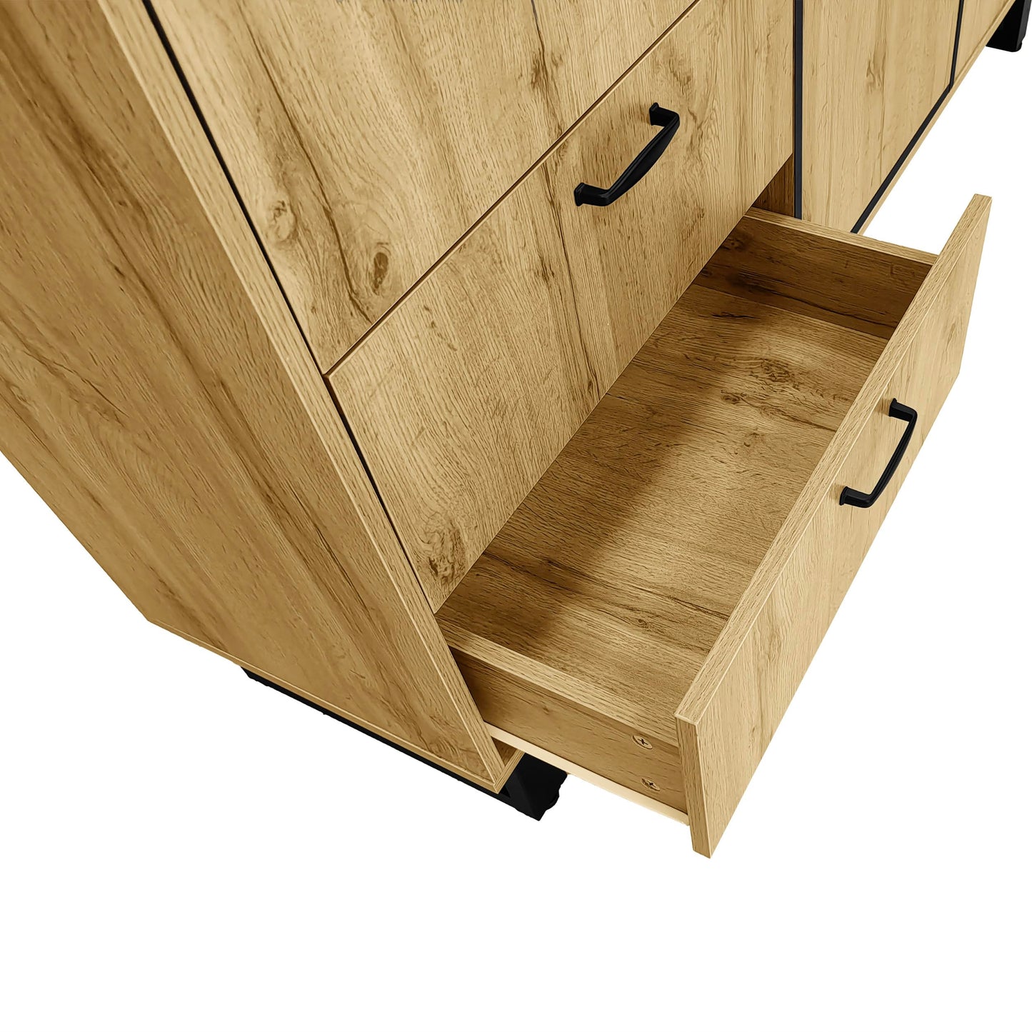 SHUGUANG Buffet Rustique Élégant, Commode Chambre à Coucher, Buffet avec 3 Tiroirs, 2 Portes et Compartiment Ouvert, Grand Espace de Rangement, Étagères Réglables, Vitrine en Bois, 150x38x76,5 cm