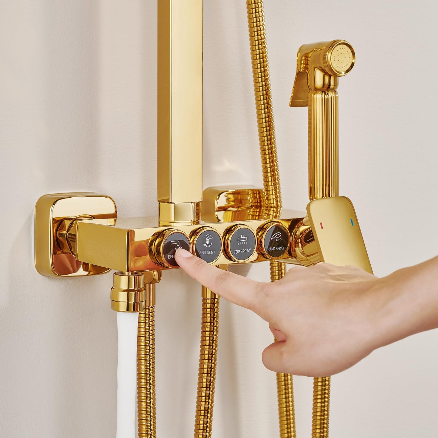 Colonne de Douche D'or Système de Douche Montage Mural Ensemble de Douche avec 22cm * 22cm Tête de Douche, Douchette à Mains, Robinet de Baignoire, Bidet Pulvérisateur