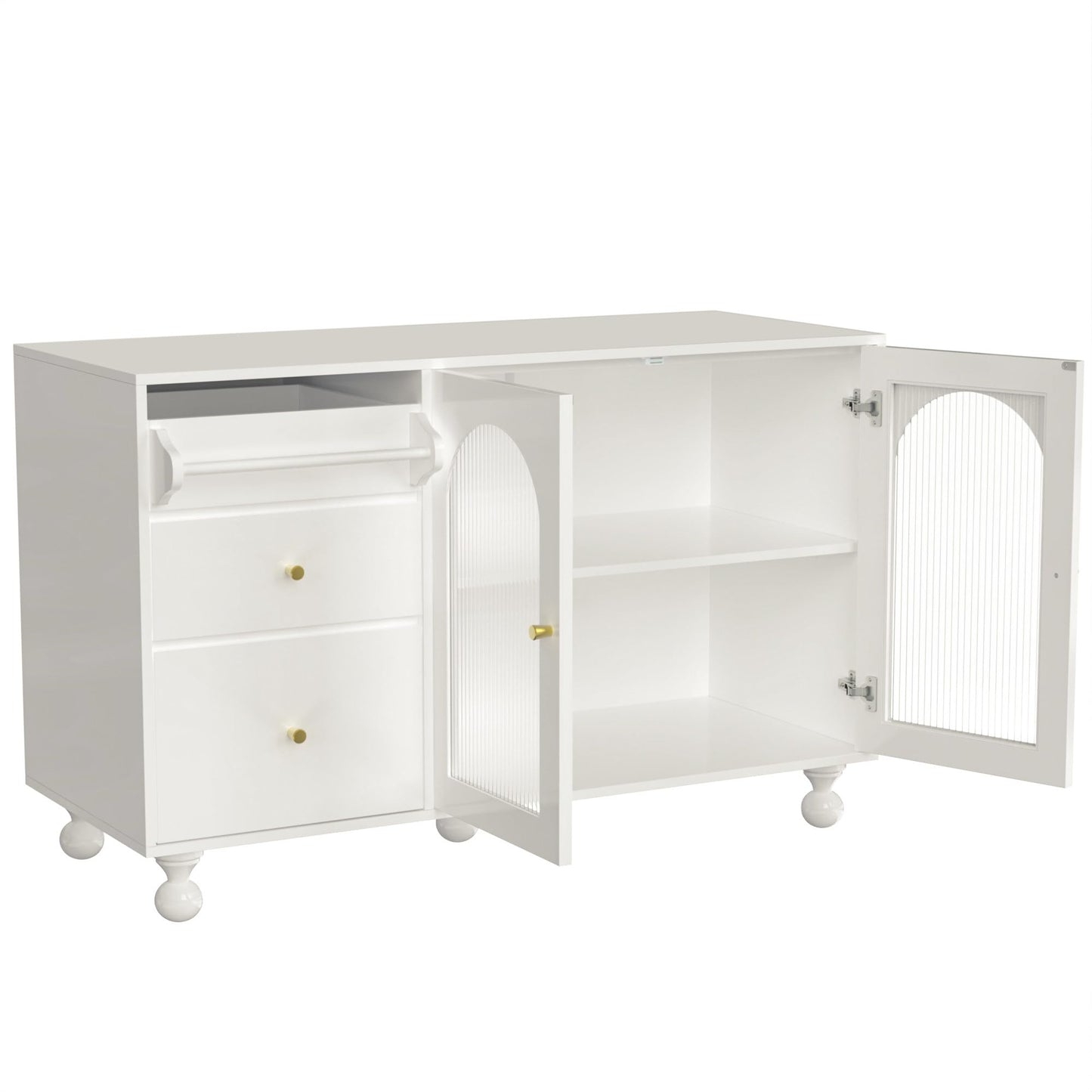 Buffet Salon Minimaliste Buffet Cuisine avec Porte en Verre Changhong et Porte-serviettes, Armoire de Rangement Élégante, Bahut pour Salle à Manger, Mobilier Moderne Multifonctionnel, Blanc/Noir
