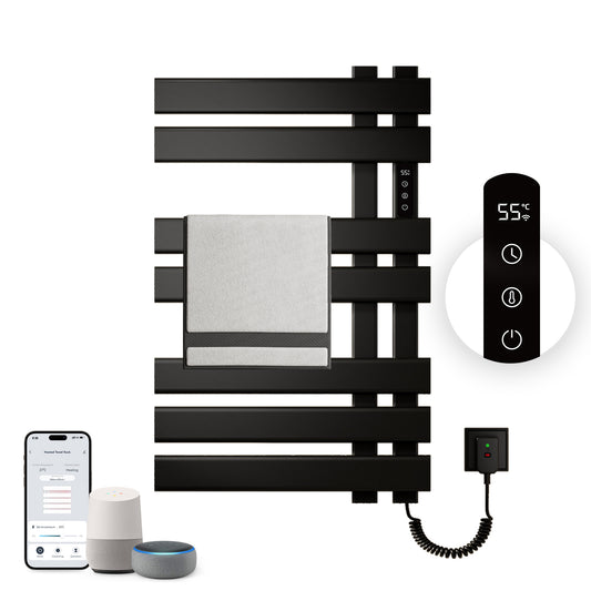 Sèche serviettes électrique,450x720mm WIFI Porte serviettes électrique,235W Porte serviettes thermostatique intelligent,Avec interrupteur tactile et minuterie,Compatible Google Home et app contrôle