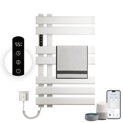 Sèche serviettes électrique,450x720mm WIFI Porte serviettes électrique,235W Porte serviettes thermostatique intelligent,Avec interrupteur tactile et minuterie,Compatible Google Home et app contrôle