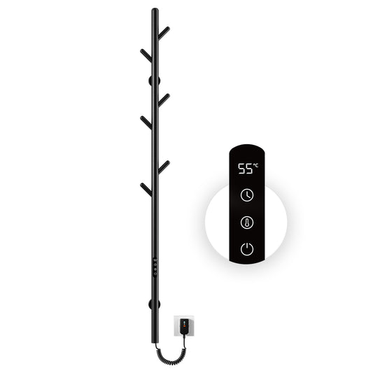 Sèche-Serviette électrique,Seche serviette salle de bain,Adiateur sèche-serviettes intelligent Noir à température constante,Porte-serviettes électrique mural,Avec 6 crochets,Sèche-serviettes électrique avec tige