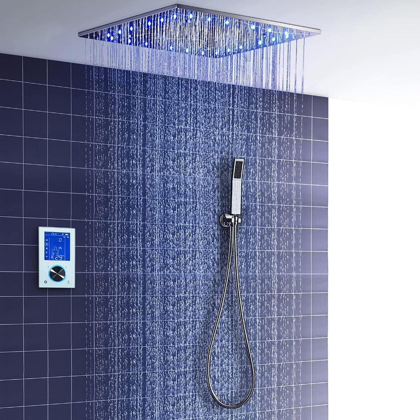 Colonne De Douche,Multifonctionnel Colonne Douche Encastrable,Colonne De Douche Thermostatique Chromé,Avec Écran Tactile,Douche De Tête 20 Pouces Et Douchette À Main,Colonne De Douche Sans Mitigeur