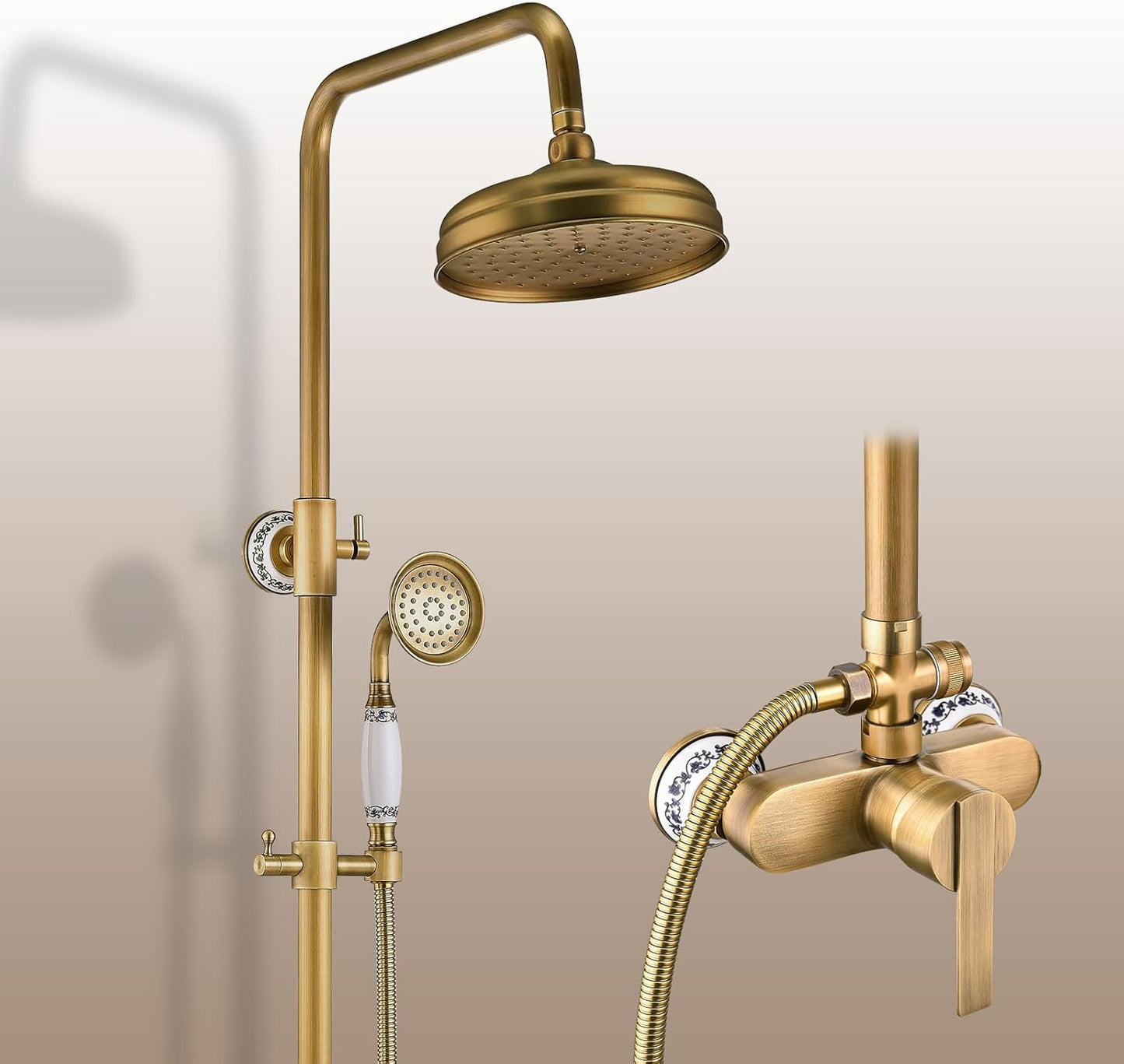 Colonne De Douche,Rétro Système De Douche,Colonne Douche Multifonctionnelle,Set De Douche Avec Rotatif Tête De Douche,Douchette À Mains,Réglable Douche Barre,Ensemble De Colonne De Douche Or Brossé