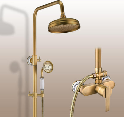Colonne De Douche,Rétro Système De Douche,Colonne Douche Multifonctionnelle,Set De Douche Avec Rotatif Tête De Douche,Douchette À Mains,Réglable Douche Barre,Ensemble De Colonne De Douche Or Brossé