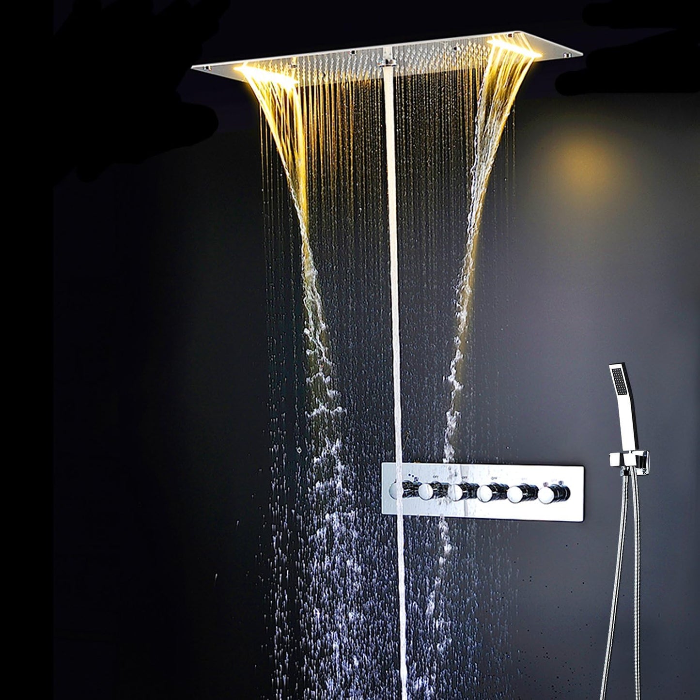 Colonne De Douche,Multifonctionnel Colonne Douche Encastrable,Colonne De Douche Thermostatique Chromé,Douche De Tête 70 Cm,5 Modes De Douche,Avec Douchette À Main Colonne De Douche Sans Mitigeur