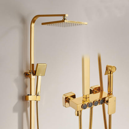 Colonne De Douche,Rétro Colone De Douche,Or Brossé Colonne De Douche Thermostatique,Multifonctionnel Colonne Douche Avec Tête De Douche,Douchette À Mains,Robinet De Baignoire,Bidet Pulvérisateur