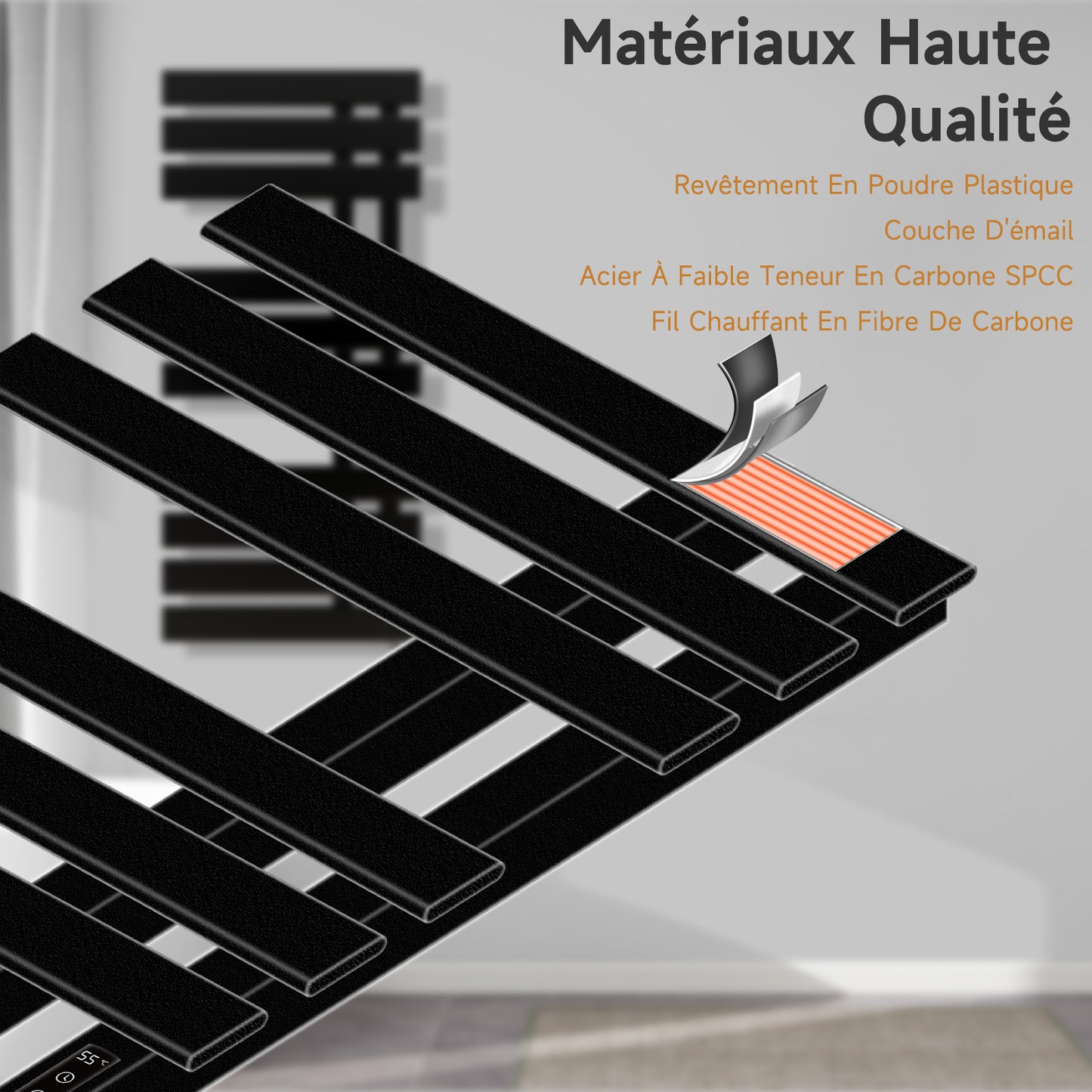 Sèche-serviette électrique, 500x1100mm Chauffe Serviette Thermostatique Intelligent, Mural Radiateur Salle de Bain, Serviettes Chauffant Seche, économie d'énergie,Affichage LED