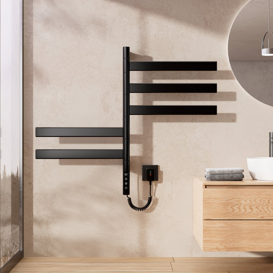 Sèche-Serviettes Électrique 675×450mm,Avec 5 Rotations À 180° Serviettes Électrique,Avec Écran Tactile LED,Réglage De La Synchronisation Et De La Température Chauffe Serviette Salle De Bain,Noir/Blanc