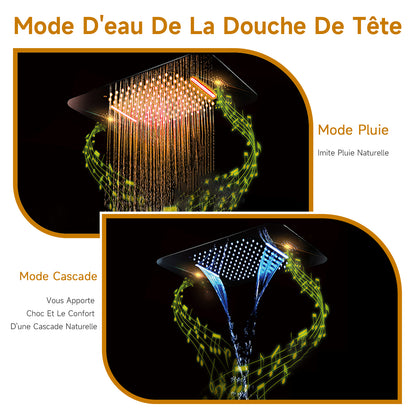 Colonne De Douche Multifonctionnelle,Chromé Colonne Douche Encastrable,pomme De Douche Avec Musique Et Lumières LED,Avec Douchette À Main,Buse De Massage,Colonne De Douche Avec Mitigeur