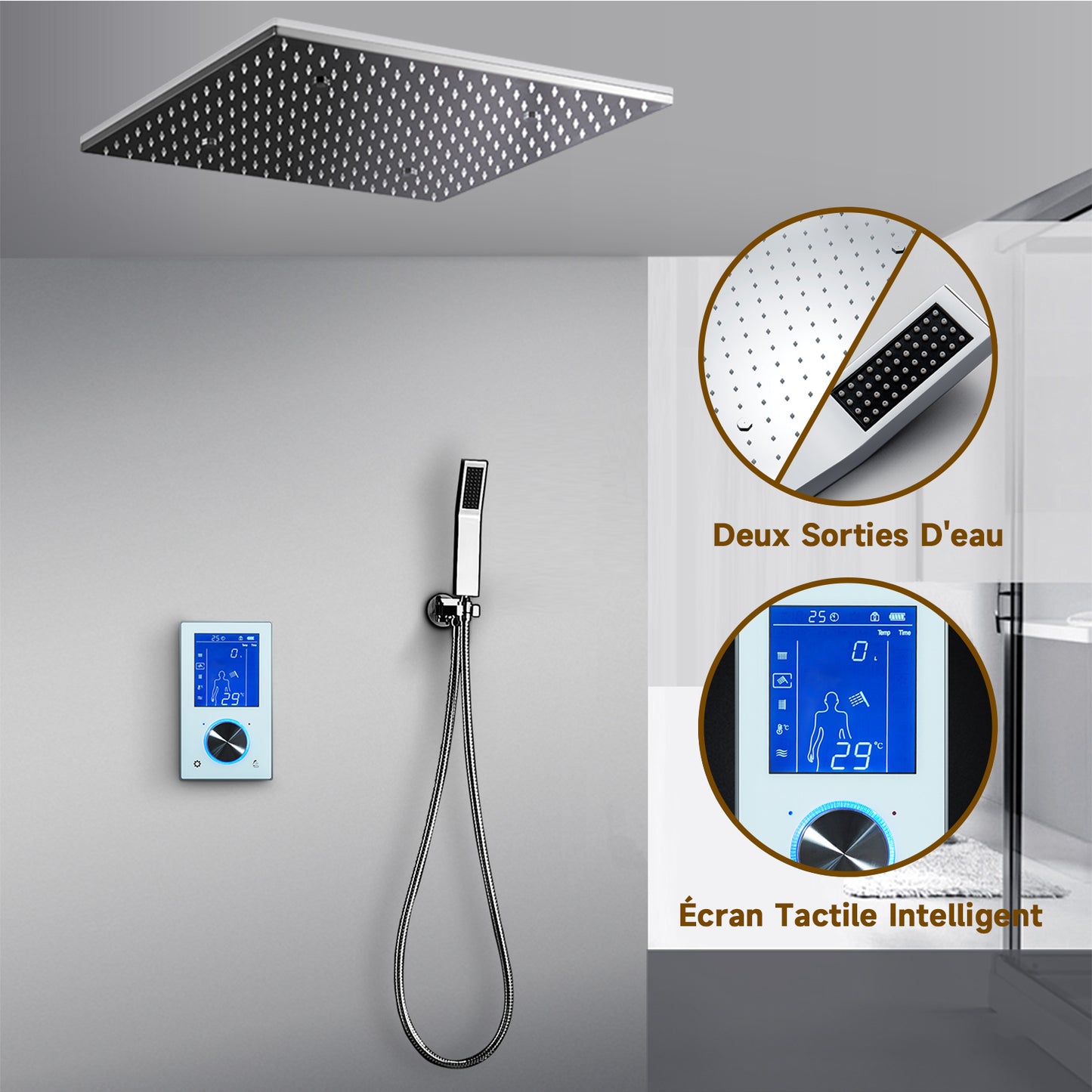 Colonne De Douche,Multifonctionnel Colonne Douche Encastrable,Colonne De Douche Thermostatique Chromé,Avec Écran Tactile,Douche De Tête 20 Pouces Et Douchette À Main,Colonne De Douche Sans Mitigeur