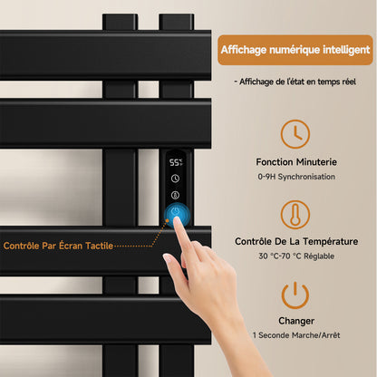 Sèche serviettes électrique,450x720mm WIFI Porte serviettes électrique,235W Porte serviettes thermostatique intelligent,Avec interrupteur tactile et minuterie,Compatible Google Home et app contrôle
