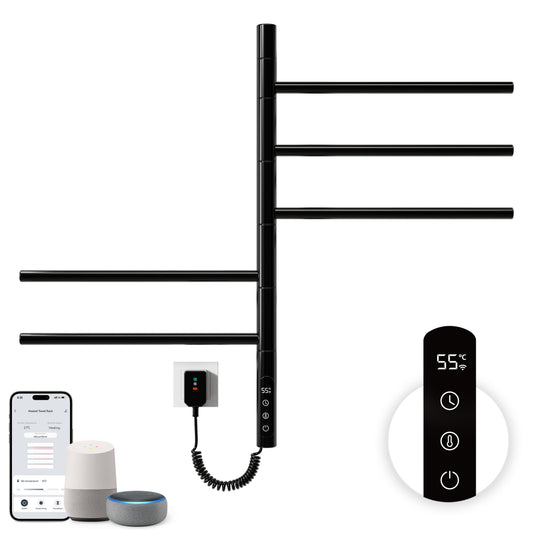 Sèche-Serviettes Électrique 660×420mm ,Rotation 180° Chauffe Serviette Salle De Bain,sèche Serviette Intelligent À Température Constante WiFi,Fonctionne Avec Alexa Et Google Home Et App