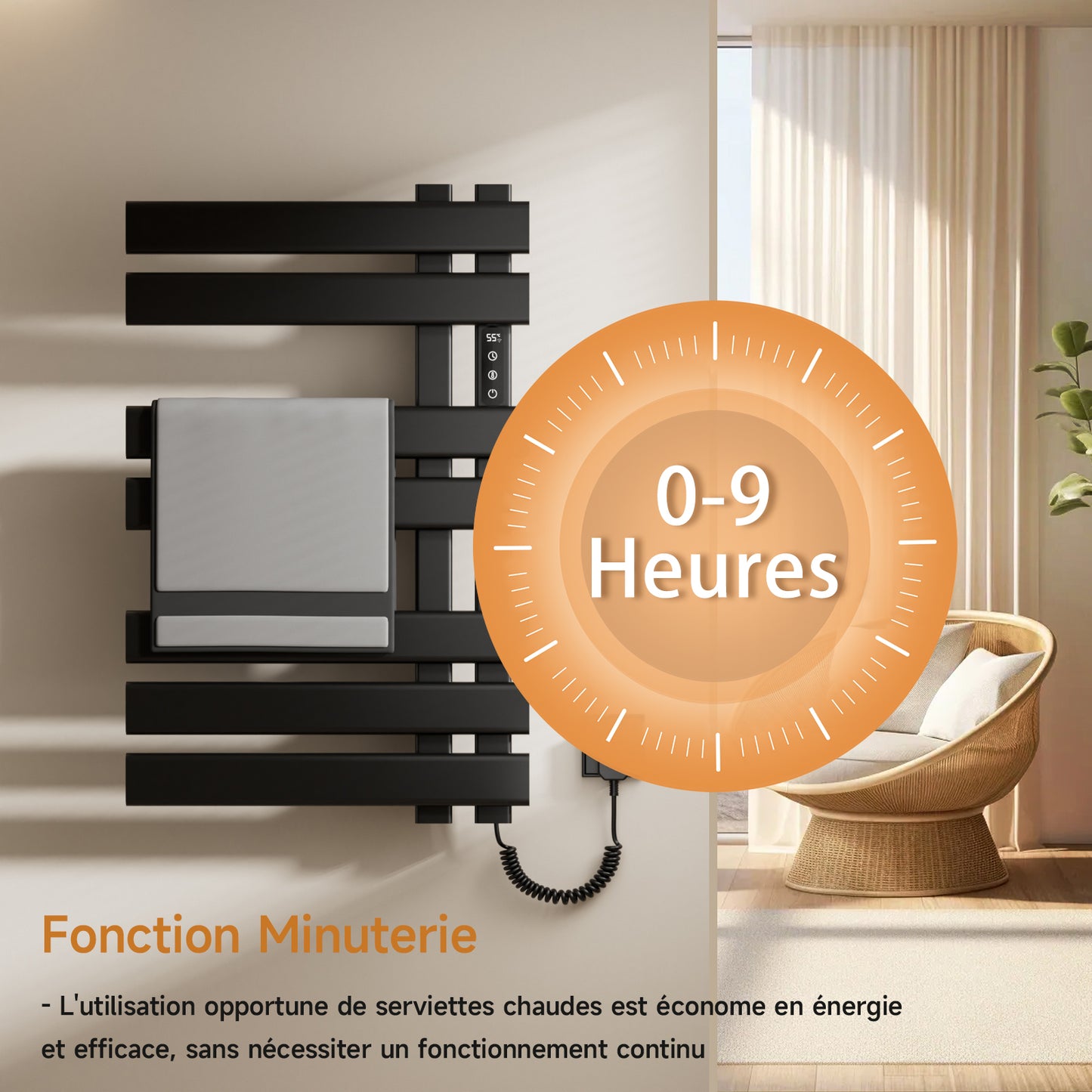 Sèche serviettes électrique,450x720mm WIFI Porte serviettes électrique,235W Porte serviettes thermostatique intelligent,Avec interrupteur tactile et minuterie,Compatible Google Home et app contrôle