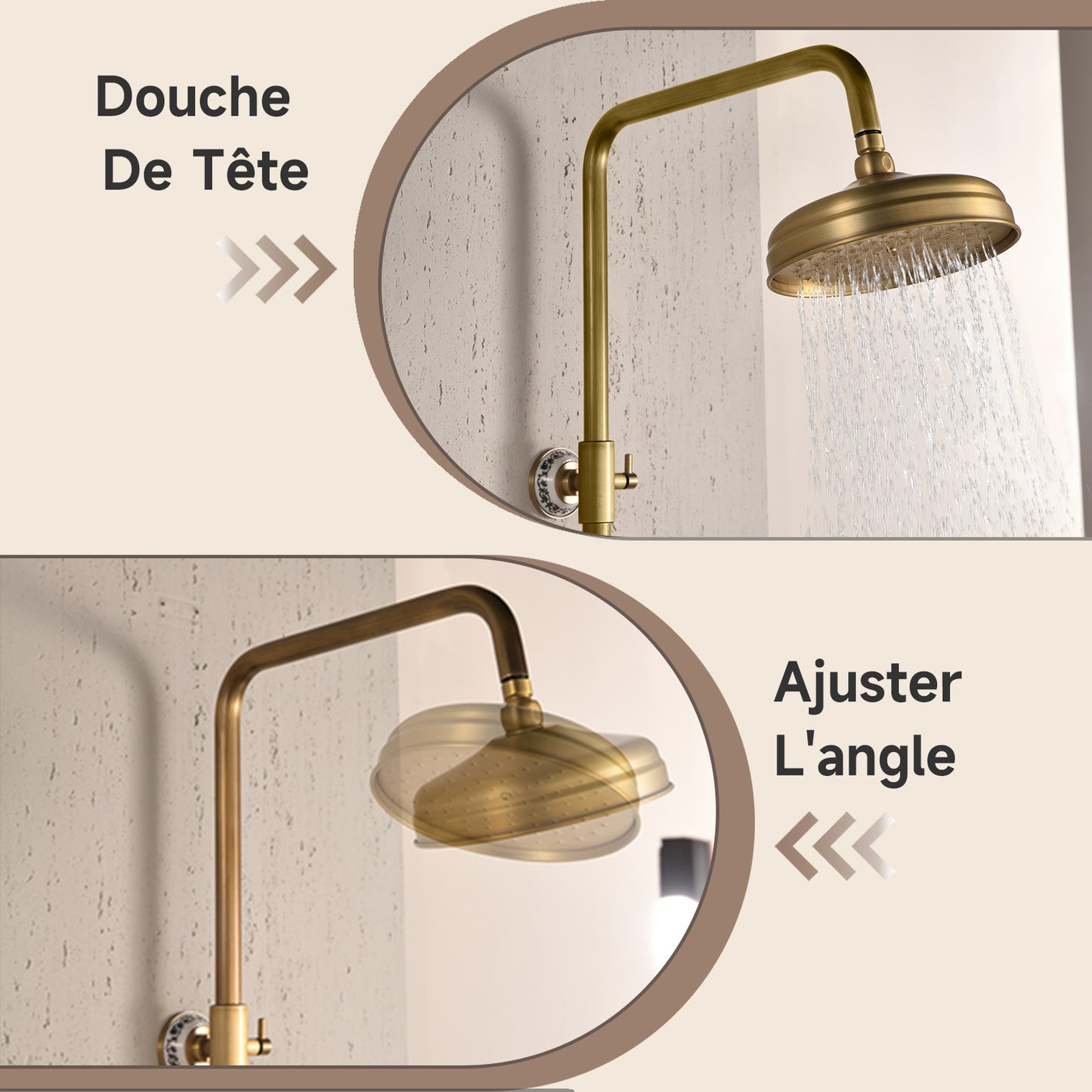 Colonne De Douche,Rétro Système De Douche,Colonne Douche Multifonctionnelle,Set De Douche Avec Rotatif Tête De Douche,Douchette À Mains,Réglable Douche Barre,Ensemble De Colonne De Douche Or Brossé