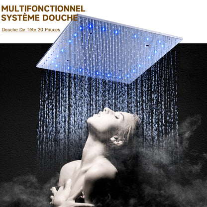 Colonne De Douche,Multifonctionnel Colonne Douche Encastrable,Colonne De Douche Thermostatique Chromé,Avec Écran Tactile,Douche De Tête 20 Pouces Et Douchette À Main,Colonne De Douche Sans Mitigeur