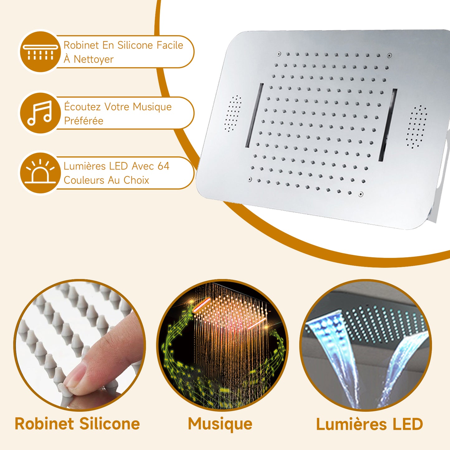 Colonne De Douche Multifonctionnelle,Chromé Colonne Douche Encastrable,pomme De Douche Avec Musique Et Lumières LED,Avec Douchette À Main,Buse De Massage,Colonne De Douche Avec Mitigeur