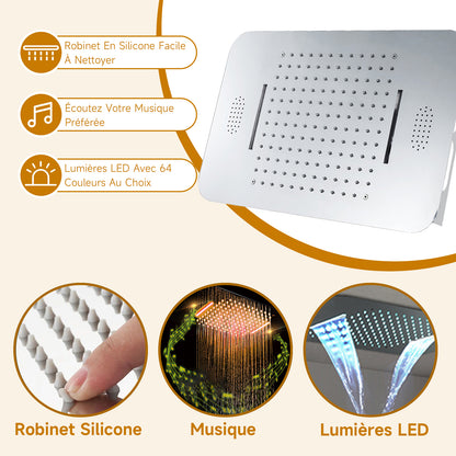 Colonne De Douche Multifonctionnelle,Chromé Colonne Douche Encastrable,pomme De Douche Avec Musique Et Lumières LED,Avec Douchette À Main,Buse De Massage,Colonne De Douche Avec Mitigeur
