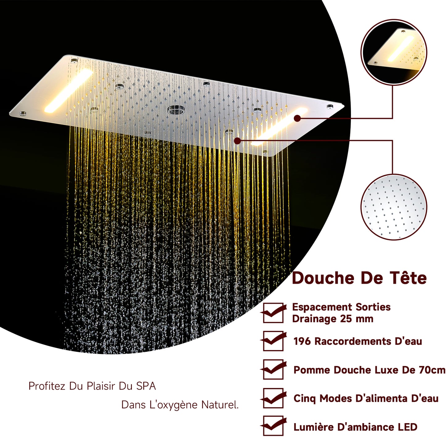 Colonne De Douche,Multifonctionnel Colonne Douche Encastrable,Colonne De Douche Thermostatique Chromé,Douche De Tête 70 Cm,5 Modes De Douche,Avec Douchette À Main Colonne De Douche Sans Mitigeur