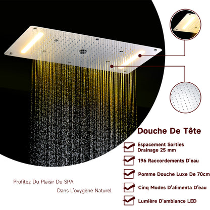 Colonne De Douche,Multifonctionnel Colonne Douche Encastrable,Colonne De Douche Thermostatique Chromé,Douche De Tête 70 Cm,5 Modes De Douche,Avec Douchette À Main Colonne De Douche Sans Mitigeur