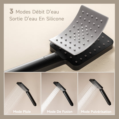 Colonne De Douche,Multifonctionnel Colonne De Douche Thermostatique Noir,Colonne Douche Encastrable,Avec Douche De Tête,Douchette À Main,Lumières LED Colorées,Jet Latéral De 4 Pouces Ensemble Douche