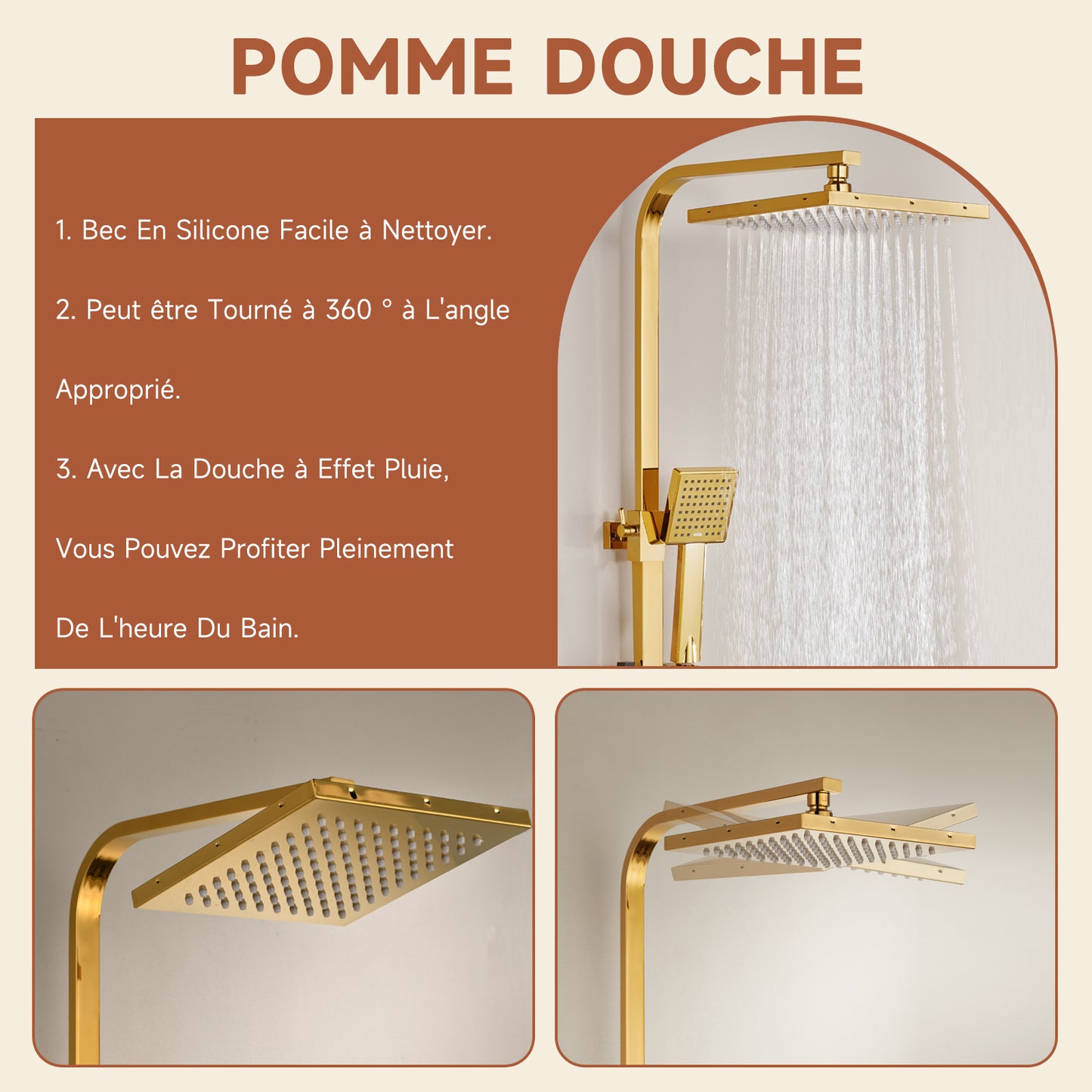 Colonne De Douche,Rétro Colone De Douche,Or Brossé Colonne De Douche Thermostatique,Multifonctionnel Colonne Douche Avec Tête De Douche,Douchette À Mains,Robinet De Baignoire,Bidet Pulvérisateur