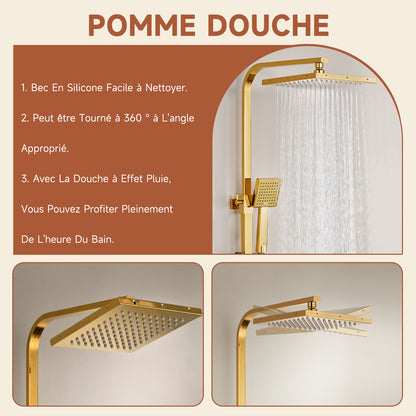Colonne De Douche,Rétro Colone De Douche,Or Brossé Colonne De Douche Thermostatique,Multifonctionnel Colonne Douche Avec Tête De Douche,Douchette À Mains,Robinet De Baignoire,Bidet Pulvérisateur