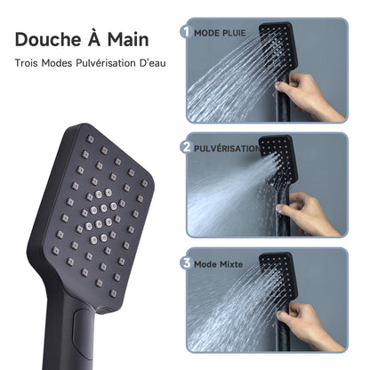 Colonne De Douche,Multifonctionnel Colonne De Douche sans Mitigeur,Colonne Douche Encastrable, avec Douche De Tête,Lumières LED Colorées,douchette À Main,Colonne De Douche Thermostatique Noir