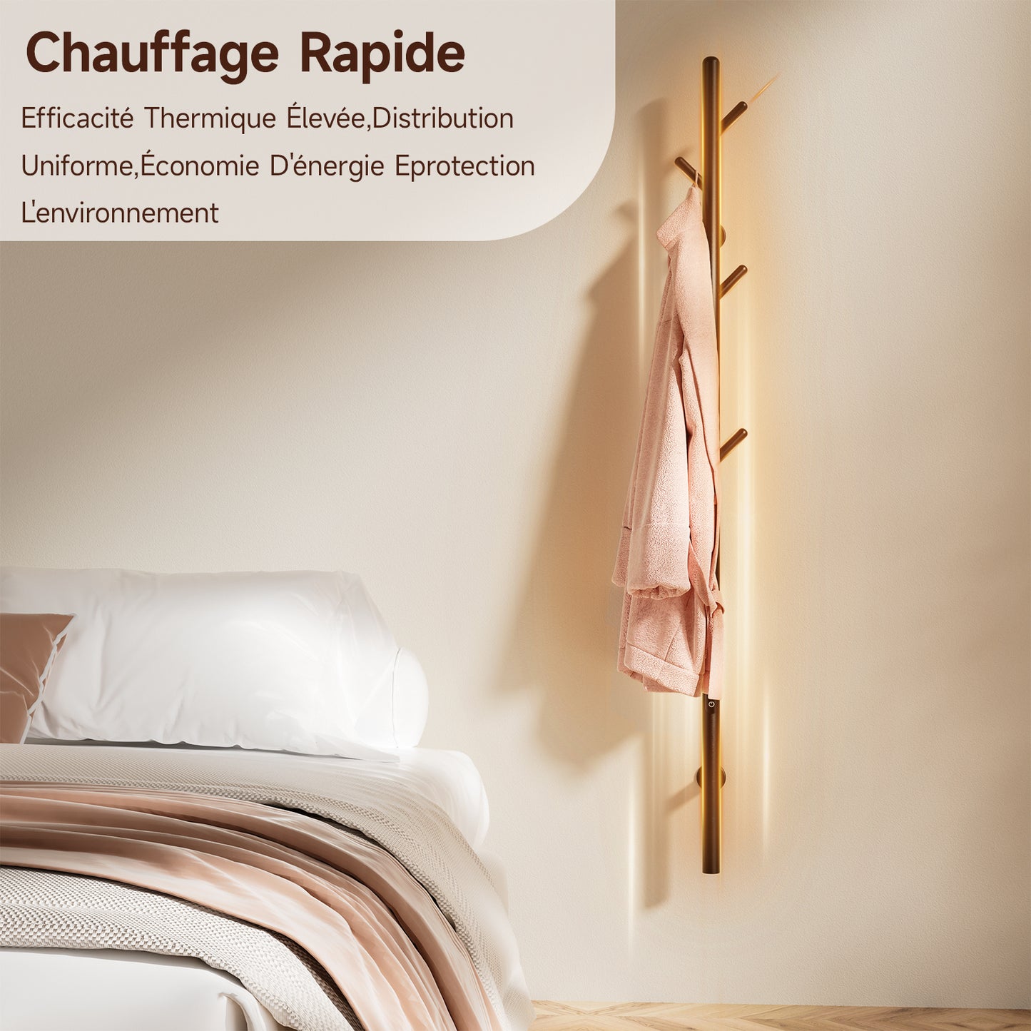 Sèche-Serviette électrique,Seche serviette salle de bain,Adiateur sèche-serviettes intelligent Noir à température constante,Porte-serviettes électrique mural,Avec 6 crochets,Sèche-serviettes électrique avec tige