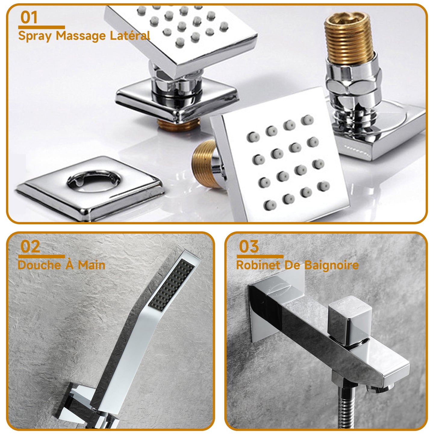 Colonne De Douche Multifonctionnelle,Chromé Colonne Douche Encastrable,pomme De Douche Avec Musique Et Lumières LED,Avec Douchette À Main,Buse De Massage,Colonne De Douche Avec Mitigeur