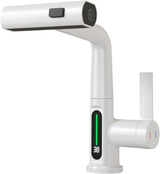 Robinet de Cuisine avec Douchette Extensible, Digital Affichage de la Température LED, Robinetterie Cuisine de Rotatif à 360°, 3 Modes Mitigeur d'Évier pour Lavabo Bains, Hauteur Réglable