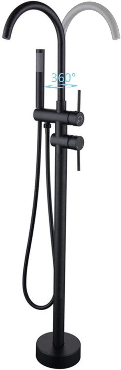 Robinet de Baignoire Ilot 2 Modes Mitigeur de Baignoire Ilot avec Douchette, Rotation à 360° Robinet de Baignoire sur Pied Laiton Robinet Mitigeur au Sol Moderne et Simple