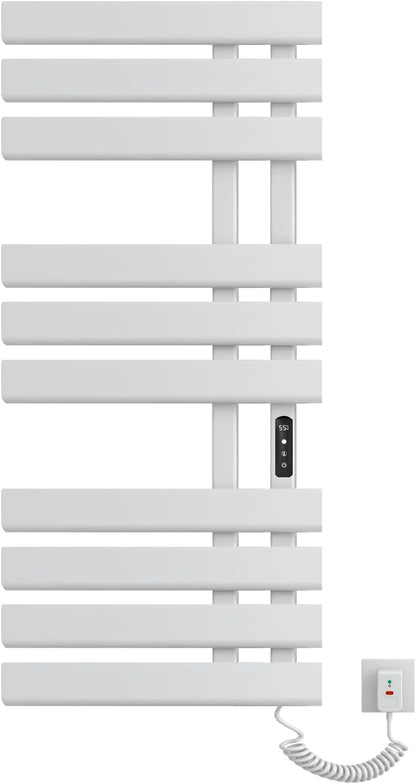 Elektrischer Handtuchhalter, 500 x 1100 mm, intelligenter thermostatischer Handtuchwärmer, wandmontierter Badezimmerheizkörper, beheizter Handtuchtrockner, energiesparend, LED-Anzeige, weiß rechts 