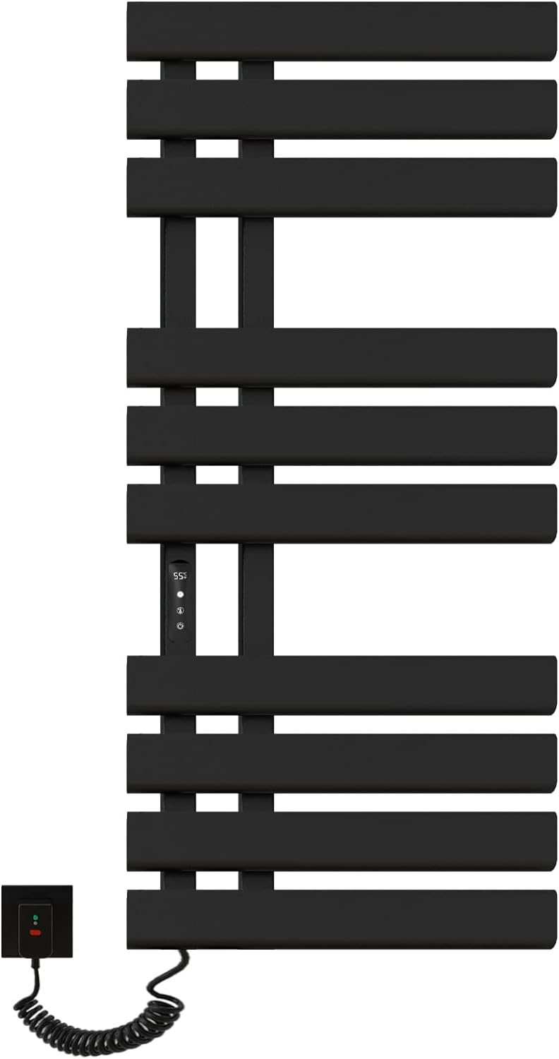 Elektrischer Handtuchhalter, 500 x 1100 mm, intelligenter thermostatischer Handtuchwärmer, wandmontierter Badezimmerheizkörper, beheizter Handtuchtrockner, energiesparend, LED-Anzeige, weiß rechts 