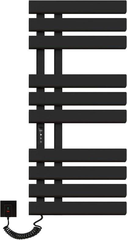 Elektrischer Handtuchhalter, 500 x 1100 mm, intelligenter thermostatischer Handtuchwärmer, wandmontierter Badezimmerheizkörper, beheizter Handtuchtrockner, energiesparend, LED-Anzeige, weiß rechts 
