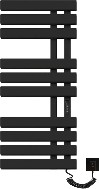 Elektrischer Handtuchhalter, 500 x 1100 mm, intelligenter thermostatischer Handtuchwärmer, wandmontierter Badezimmerheizkörper, beheizter Handtuchtrockner, energiesparend, LED-Anzeige, weiß rechts 