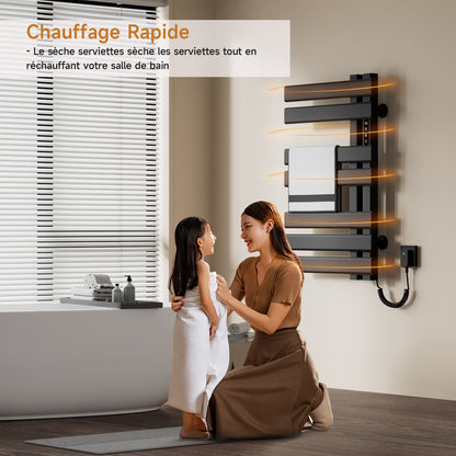 Sèche serviettes électrique,450x720mm WIFI Porte serviettes électrique,235W Porte serviettes thermostatique intelligent,Avec interrupteur tactile et minuterie,Compatible Google Home et app contrôle