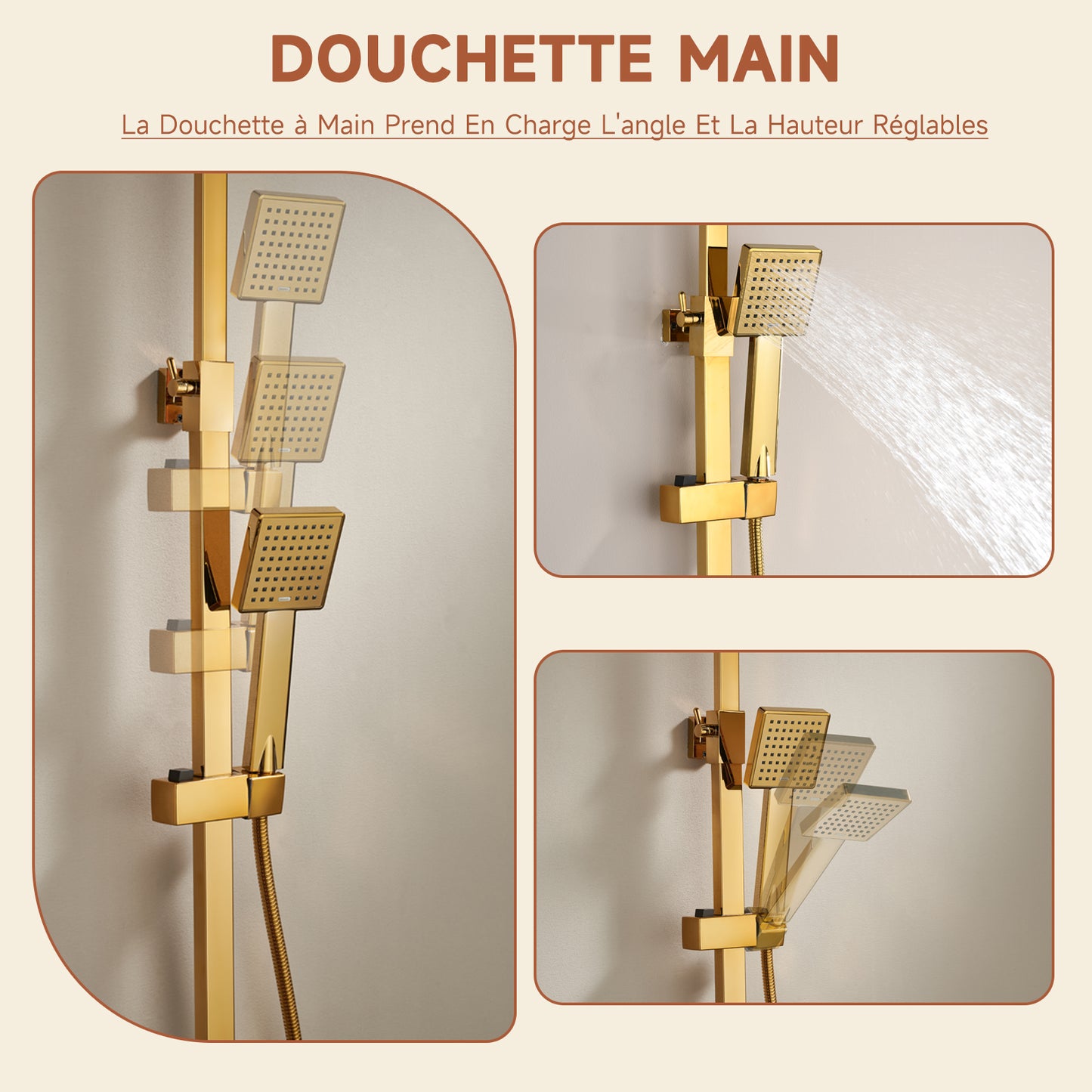Colonne De Douche,Rétro Colone De Douche,Or Brossé Colonne De Douche Thermostatique,Multifonctionnel Colonne Douche Avec Tête De Douche,Douchette À Mains,Robinet De Baignoire,Bidet Pulvérisateur