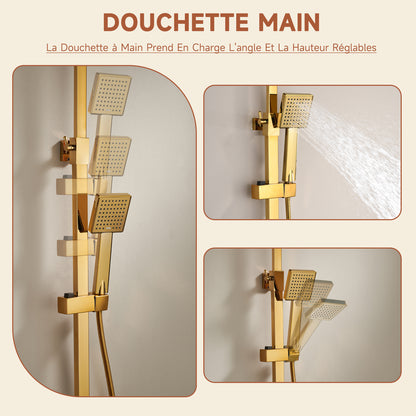 Colonne De Douche,Rétro Colone De Douche,Or Brossé Colonne De Douche Thermostatique,Multifonctionnel Colonne Douche Avec Tête De Douche,Douchette À Mains,Robinet De Baignoire,Bidet Pulvérisateur