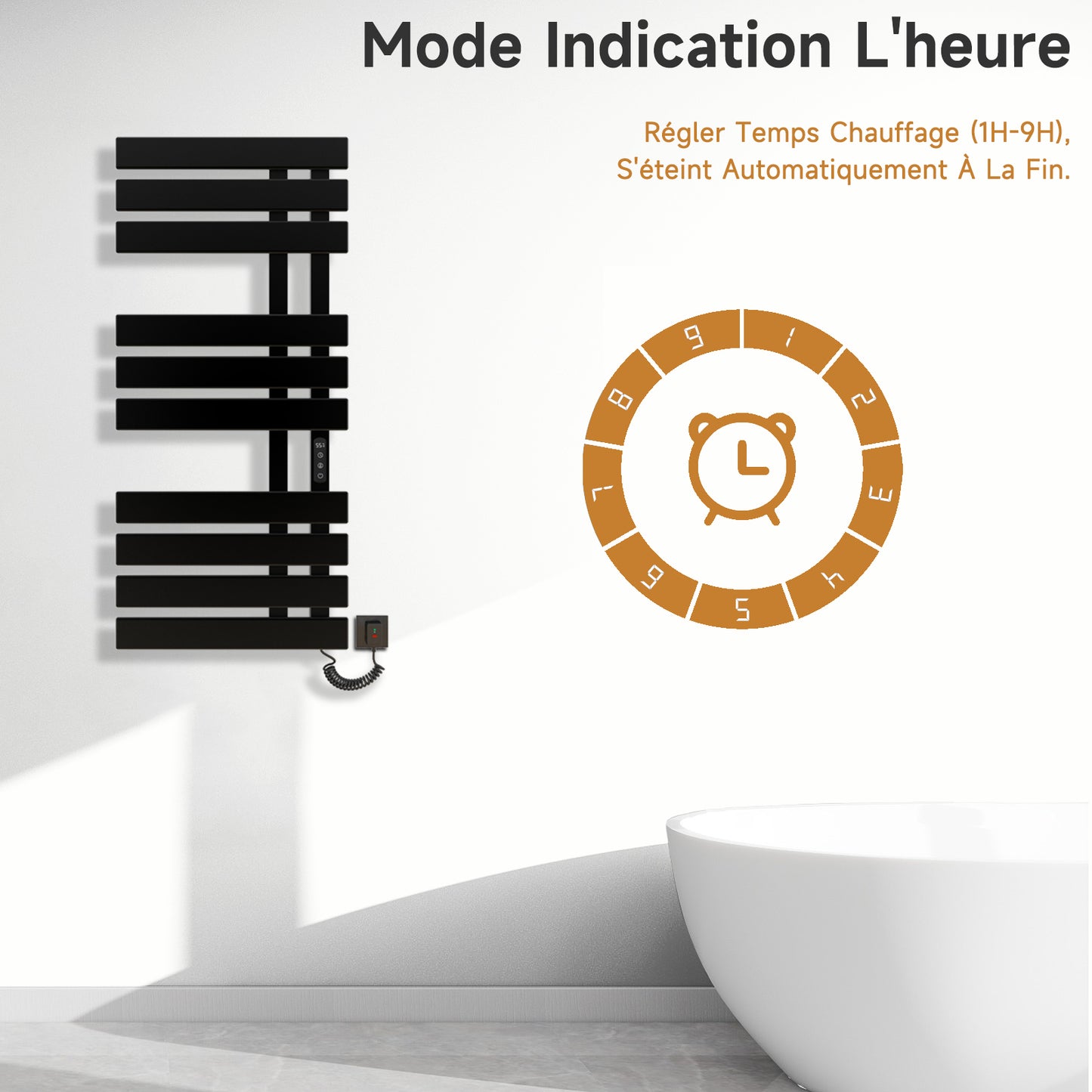Sèche-serviette électrique, 500x1100mm Chauffe Serviette Thermostatique Intelligent, Mural Radiateur Salle de Bain, Serviettes Chauffant Seche, économie d'énergie,Affichage LED