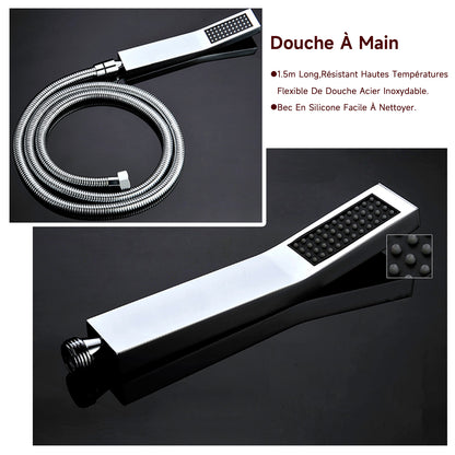 Colonne De Douche,Multifonctionnel Colonne Douche Encastrable,Colonne De Douche Thermostatique Chromé,Douche De Tête 70 Cm,5 Modes De Douche,Avec Douchette À Main Colonne De Douche Sans Mitigeur