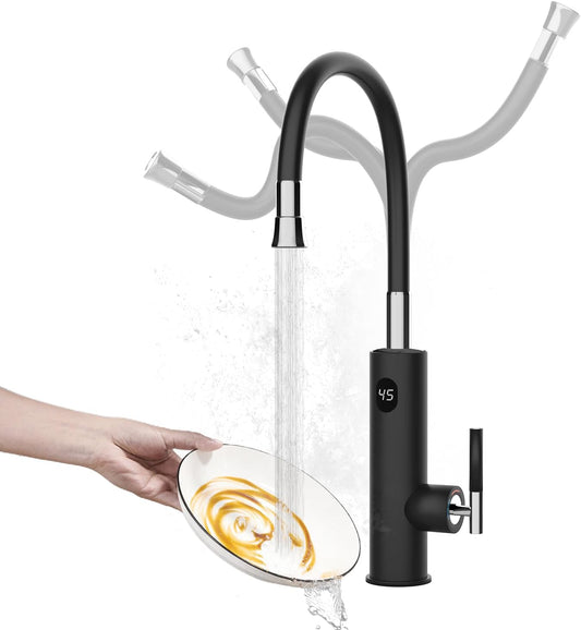 Robinet Chauffe eau Électrique Instantané 3200W, 230V Robinet Chauffant Instantané Cuisine avec Affichage de la Température LED et Flexible Bec, Rotatif à 360° Mitigeur